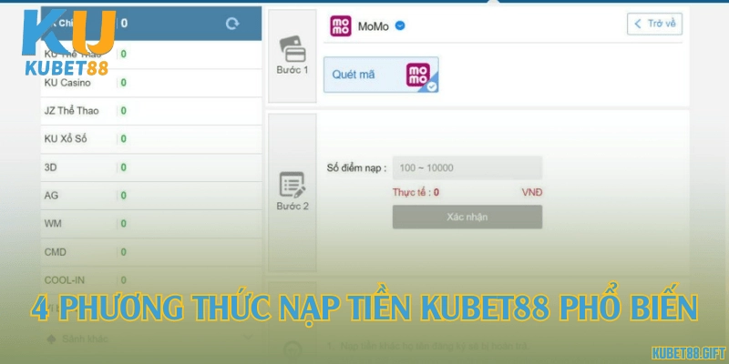4 phương thức nạp tiền Kubet88 phổ biến